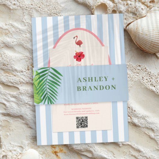 Bandeau De Faire-part Tropical Greenery Blue Background Wedding Invite