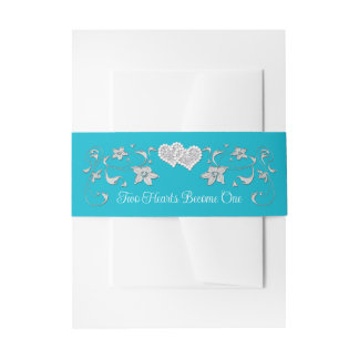 Bandeau De Faire-part Turquoise, Argent Deux Coeurs Deviennent Un
