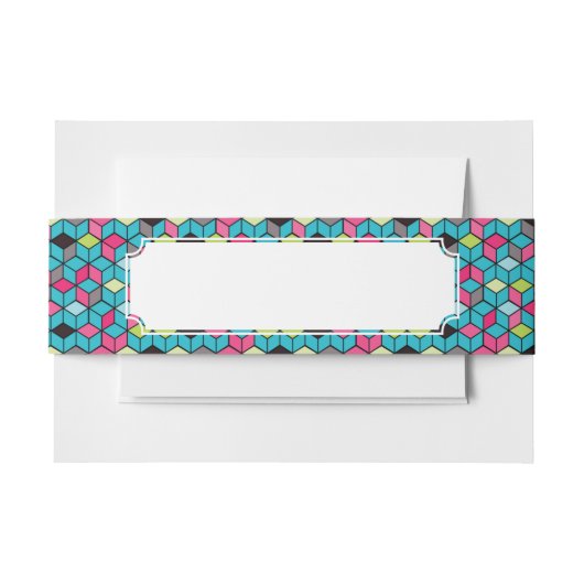 Bandeau De Faire-part Turquoise et motif rose de cube (Devant Example)