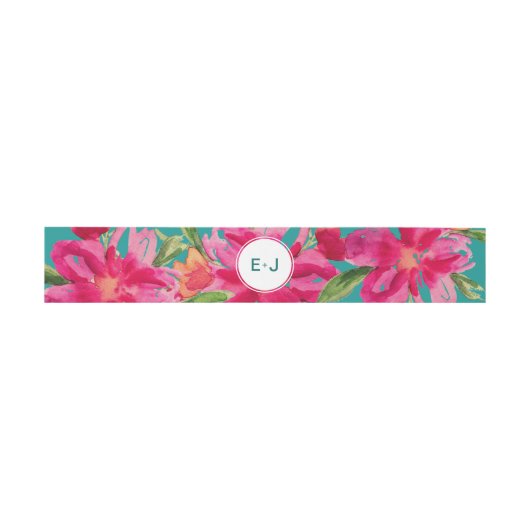 Bandeau De Faire-part Turquoise Fuchsia Floral Mariage (Plat)