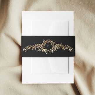 Bandeau De Faire-part tuxedo & gold botanical wreath monogram wedding
