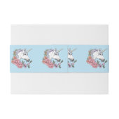 Bandeau De Faire-part Unicorne blanche Fleurs roses Mariage bleu (Dos exemple)