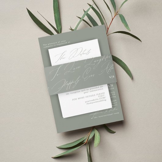 Bandeau De Faire-part Unique Green Sage Love Rire Monogramme Mariage