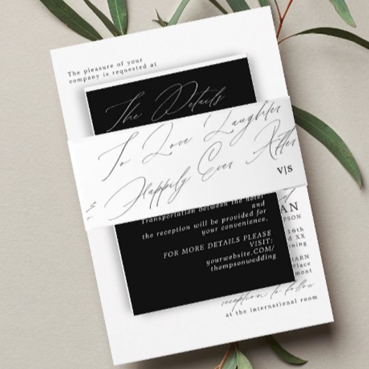 Bandeau De Faire-part Unique noir blanc amour rire Mariage Monogramme