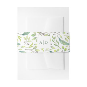 Bandeau De Faire-part Vert feuilles Monogrammes Mariage Aquarelle tend