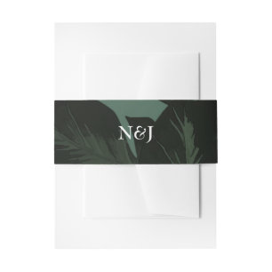 Bandeau De Faire-part Vert & Noir Chic Feuille Mariage Tropical