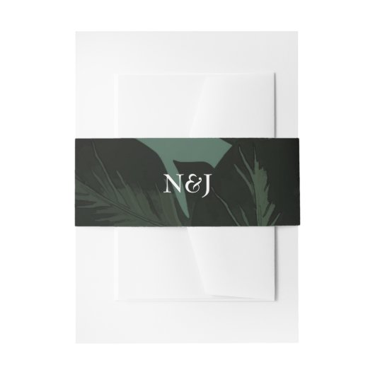 Bandeau De Faire-part Vert & Noir Chic Feuille Mariage Tropical (Devant example)