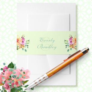 Bandeau De Faire-part Vert Pêche rose Aquarelle Boho Mariage Floral
