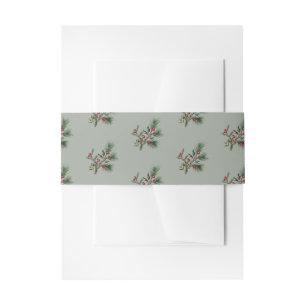 Bandeau De Faire-part Vert sauge Baies rouges Noël Fêtes