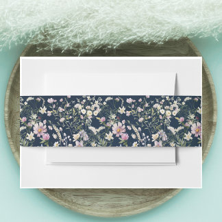 Bandeau De Faire-part Vintage Élégant bleu foncé Mariage Floral
