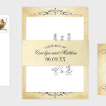 Bandeau De Faire-part Vintage Rustic Black Flourish Mariage<br><div class="desc">Les bandes de faire-part de mariage sont dotées d'un élégant monogramme noir des noms de mariée et de chambre. L'arrière - plan d'ivoire rustique est imprimé avec une texture de papier parchemin vieilli.</div>