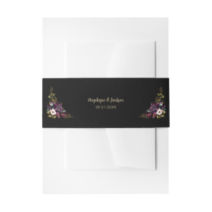 Bandeau De Faire-part Violet Bourgogne Floral noir Mariage