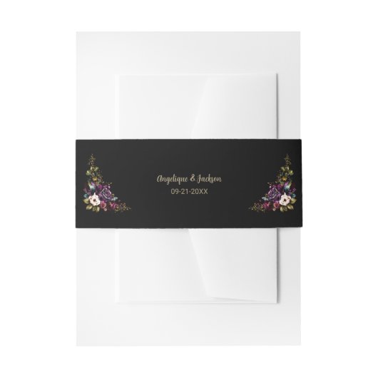 Bandeau De Faire-part Violet Bourgogne Floral noir Mariage (Devant example)