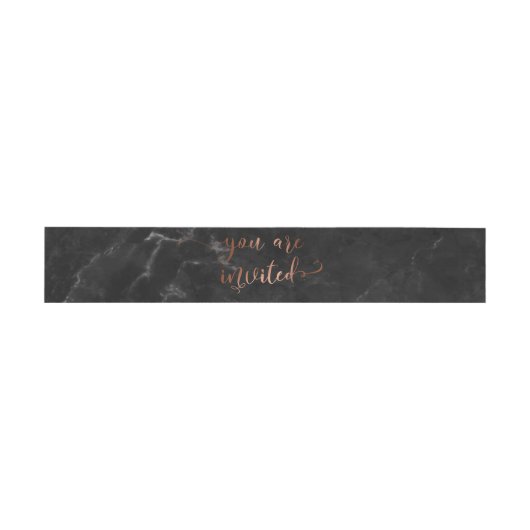 Bandeau De Faire-part Vous êtes invité Élégant Script Cuivre Marbre Noir (Plat)
