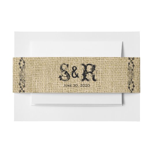 Bandeau De Faire-part Western Burlap Mariage Belly Band (Devant Example)