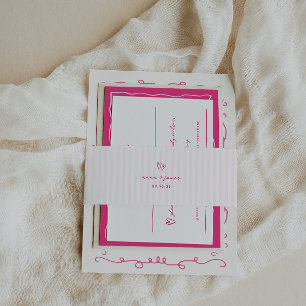 Bandeau De Faire-part Whimsical rose Doodle Hearts Mariage