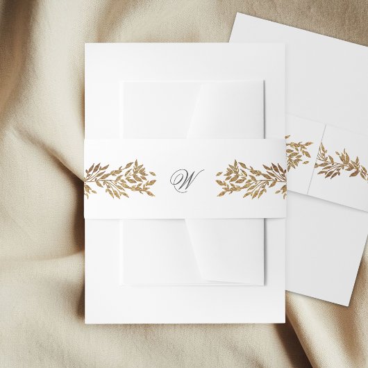 Bandeau De Faire-part white & gold botanical frame monogram wedding