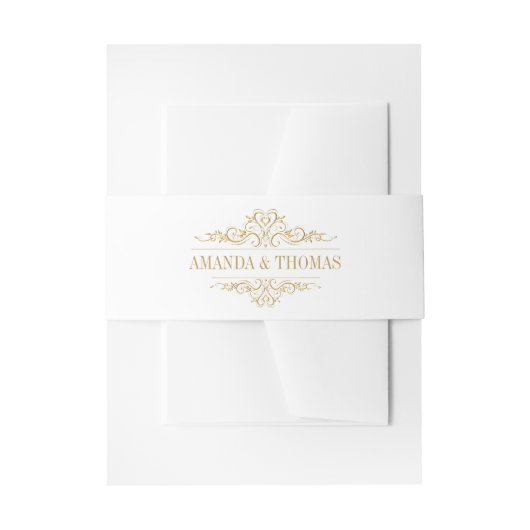 Bandeau De Faire-part White Golden Frame Invitation Belly Band (Devant example)
