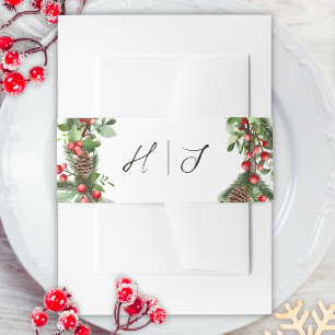 Bandeau De Faire-part Winter Red Berries Christmas Invitation Belly Band