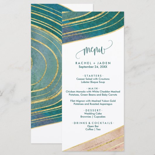 Banded Gemstone | Carte de menu Emerald Dinner (Devant / Derrière)