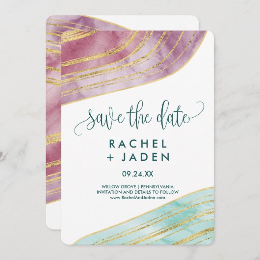 Banded Gemstone | Mauve Enregistrer la carte de da (Devant / Derrière)