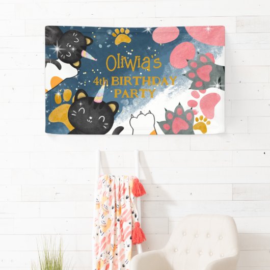 Banderole d'anniversaire de caticorn magique (En situation)