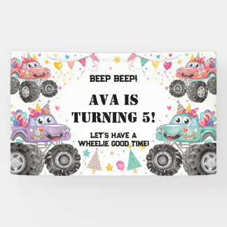 Banderole d'anniversaire pour camion monstre rose