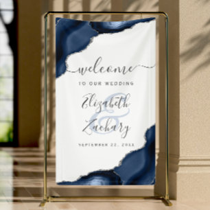 Banderole de bienvenue de mariage élégante bleu ma