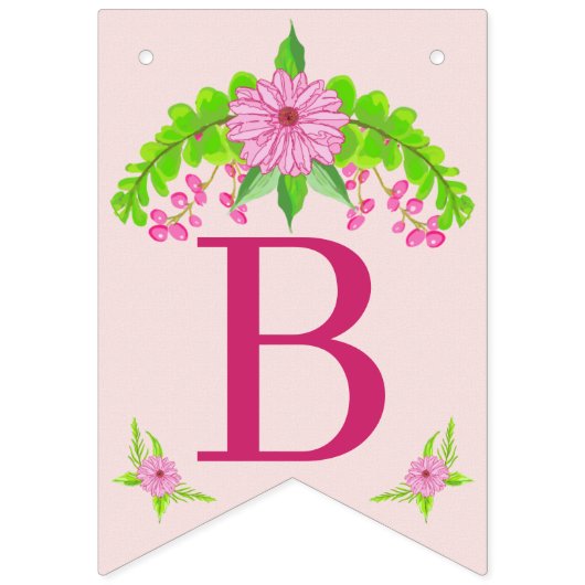 Banderole de fanions floraux nostalgiques rose et  (Deuxième drapeau)