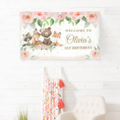 Banderole en bois mignon Animaux en fleurs rose (En situation)