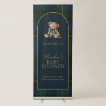 Classic Dark Green Plaid Baby Shower Banner