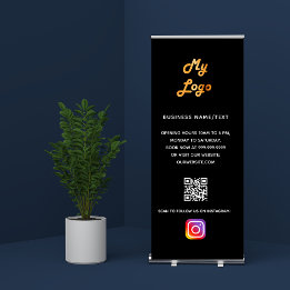 Banderole Rétractable logo d'entreprise code qr instagram noir