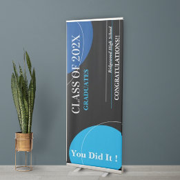 Banderole Rétractable Mignon Noir Bleu Abstrait Diplômé Promotion 2026