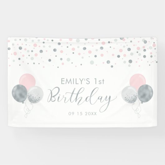 Banderole rose et argent 1er anniversaire (Horizontal)