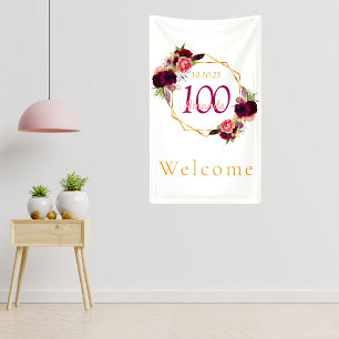 Banderoles 100e anniversaire floral géométrique blanc bordeau