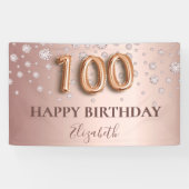 Banderoles 100e anniversaire rose or diamants script de ballo (Horizontal)