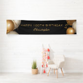 Banderoles 100e fête d'anniversaire Ballons Noir et Or (En situation)