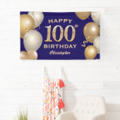 Banderoles 100e fête d'anniversaire Marine Bleu et Ballons d' (En situation)