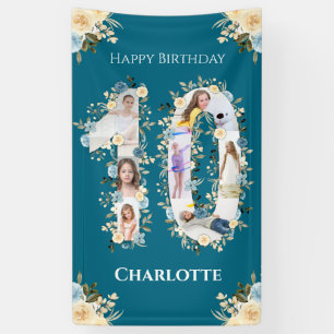 Banderoles 10e anniversaire Turquoise Fleur photo Collage Jau