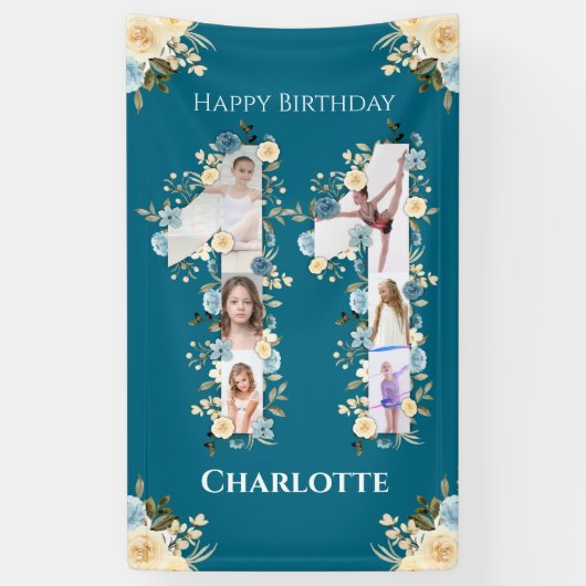Banderoles 11e anniversaire Fleur Turquoise photo Collage Jau (Vertical)