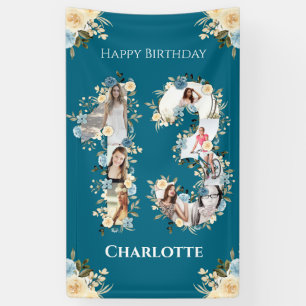 Banderoles 13e anniversaire Photo Collage Turquoise Fleur Jau