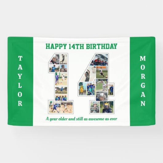 Banderoles 14e anniversaire Numéro 14 Collage photo (Horizontal)