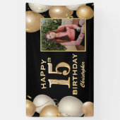 Banderoles 15e anniversaire de la fête Black and Gold Balloon (Vertical)
