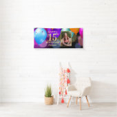 Banderoles 15e anniversaire de la fête Black and Gold Balloon (En situation)