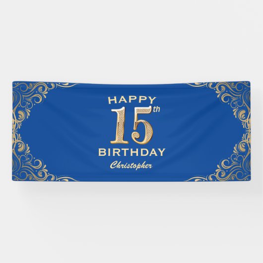 Banderoles 15e anniversaire Parties scintillant bleue et or c (Horizontal)