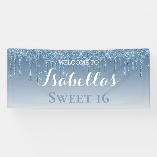 Banderoles 16 ans | Parties scintillant à goutte bleue (Horizontal)