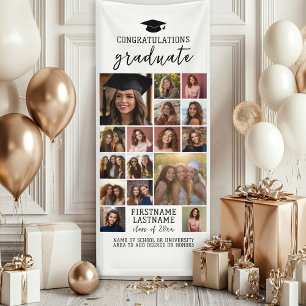 Banderoles 16 Photo Collage Graduation Moderne Minimal Blanc