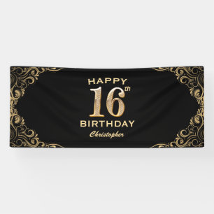 Banderoles 16e anniversaire de la Parties scintillant Noir et
