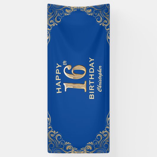 Banderoles 16e anniversaire Parties scintillant bleue et or c (Vertical)