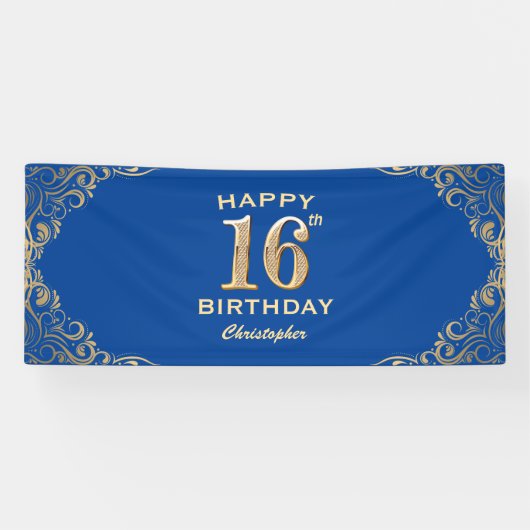 Banderoles 16e anniversaire Parties scintillant bleue et or c (Horizontal)
